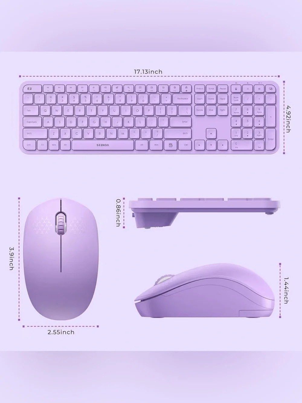 Seenda Lavender Wireless Keyboard and Mouse Combo